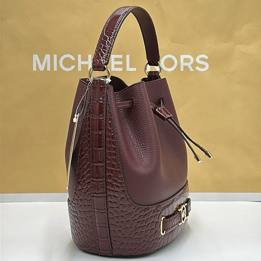 MICHAEL KORS  Reed Medium Pebbled Leather Bucket Bag Satchel Crossbody Oxblood
